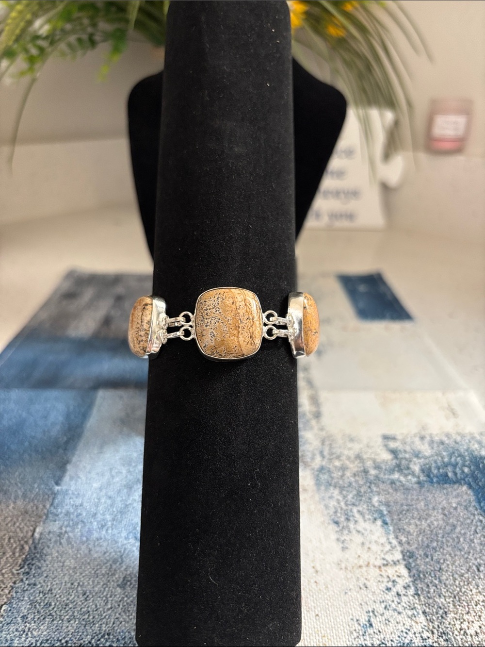 Sterling Silver Jasper Gemstone Link Bracelet